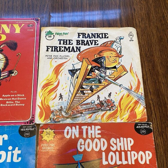Vintage Children's 7" Records Lot Of 6 Peter Pan Birthday Rabbit Lollipop Firema - Picture 7 of 10